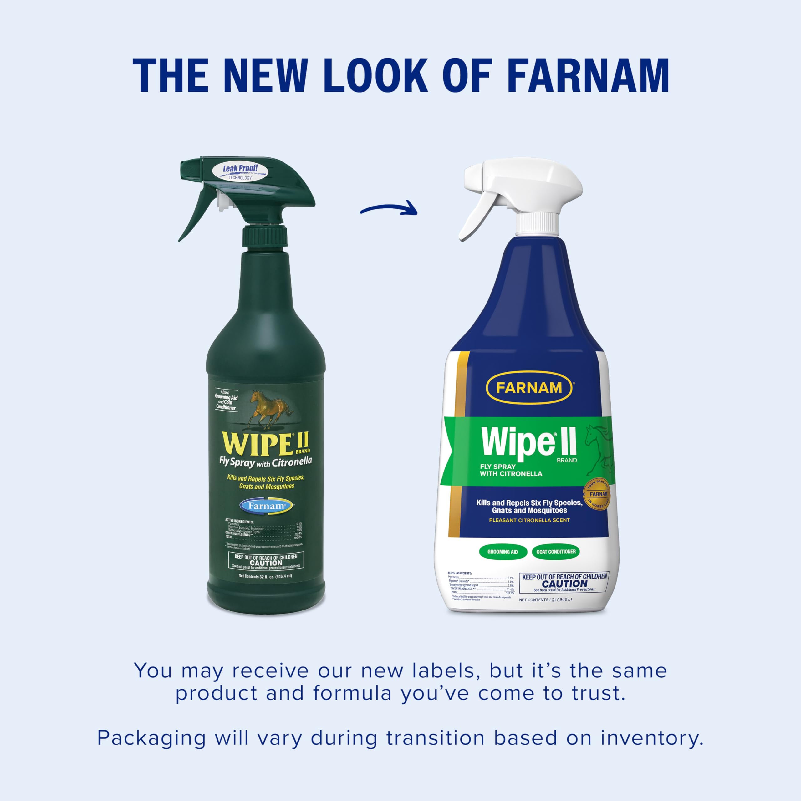 Farnam Wipe II Brand Horse Fly Spray with Citronella, Kills and Repels Flies, Conditions Coats, 32 oz